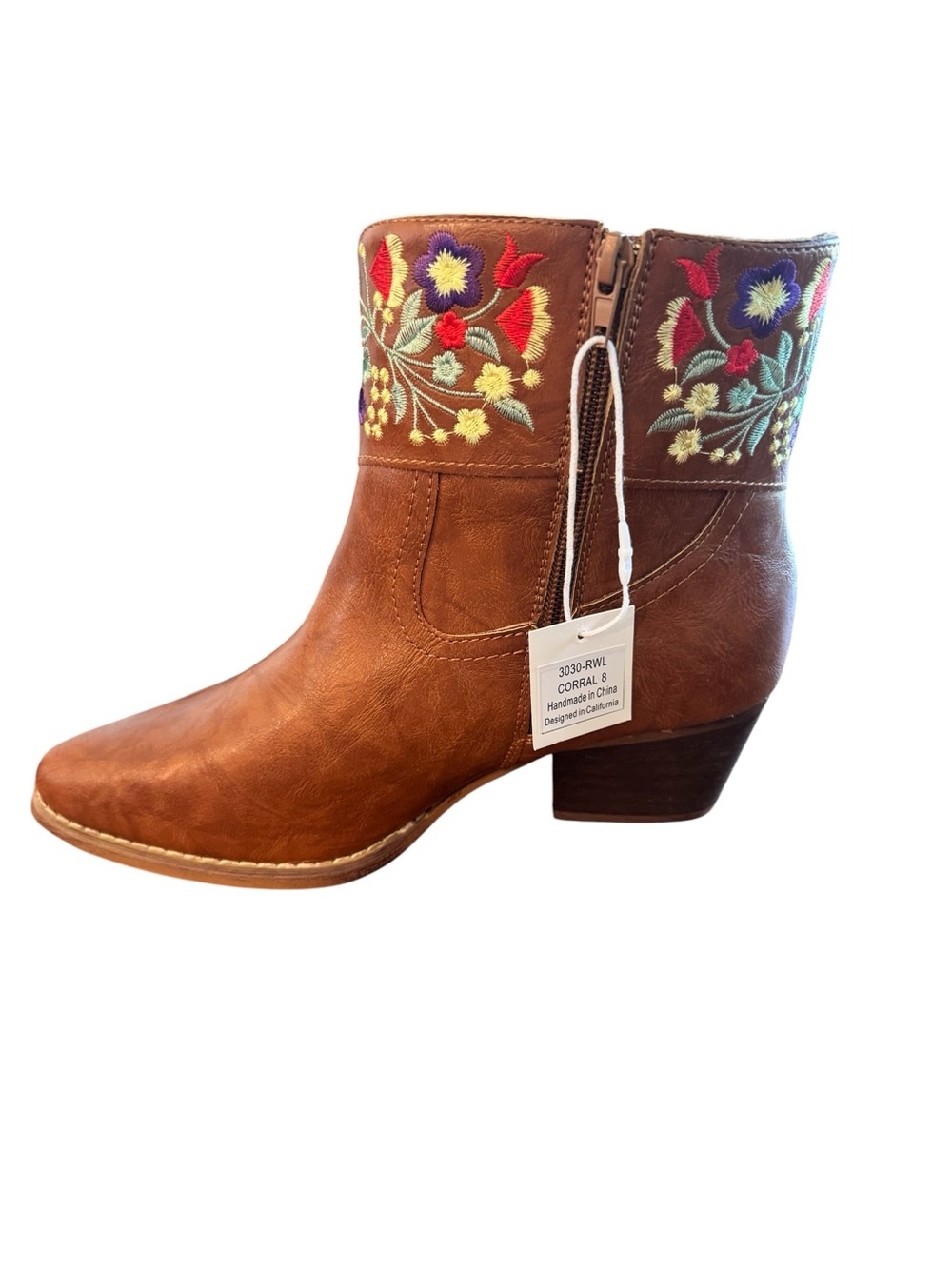 NWT J. Adams Corral Brown Floral Embroidered Ankle Boots - Picture 4 of 13
